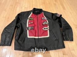 RARE Max USA Black Leather Motorcycle Jacket With Patches 4x Italian Leather