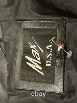 RARE Max USA Black Leather Motorcycle Jacket With Patches 4x Italian Leather