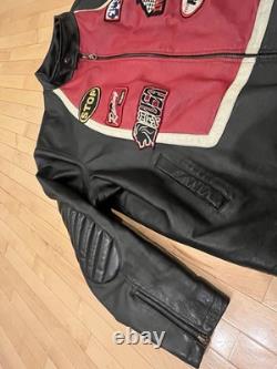 RARE Max USA Black Leather Motorcycle Jacket With Patches 4x Italian Leather