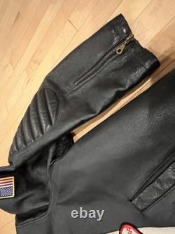 RARE Max USA Black Leather Motorcycle Jacket With Patches 4x Italian Leather