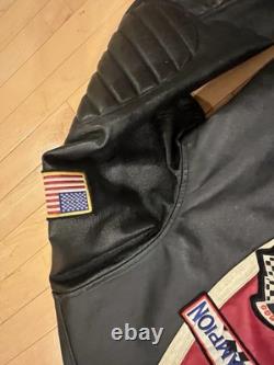 RARE Max USA Black Leather Motorcycle Jacket With Patches 4x Italian Leather