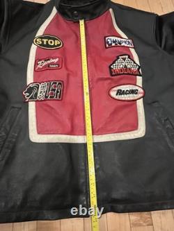 RARE Max USA Black Leather Motorcycle Jacket With Patches 4x Italian Leather