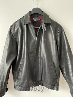 RARE! Polo Ralph Lauren Lambskin Leather Jacket Plaid Lined Men's Medium Black