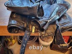 RARE! VINTAGE BERMANS Black Leather Motorcycle Jacket biker punk Size 36Long