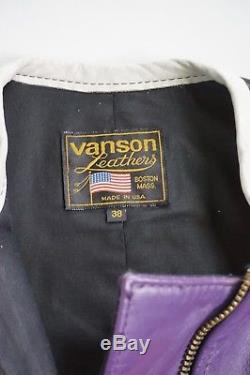 RARE Vanson Motorcycle Cafe Racer Jacket Size 38 Small Star Green Purple Leather