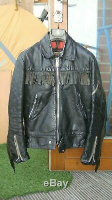 RARE Vintage Belstaff Leather Jacket 36 S Biker Motorcycle Fringe Center Zipper