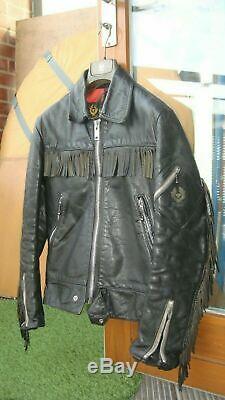 RARE Vintage Belstaff Leather Jacket 36 S Biker Motorcycle Fringe Center Zipper