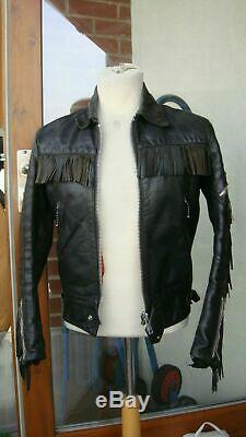 RARE Vintage Belstaff Leather Jacket 36 S Biker Motorcycle Fringe Center Zipper