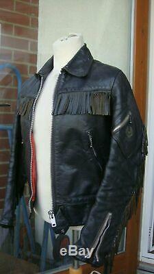 RARE Vintage Belstaff Leather Jacket 36 S Biker Motorcycle Fringe Center Zipper