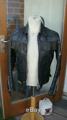 RARE Vintage Belstaff Leather Jacket 36 S Biker Motorcycle Fringe Center Zipper