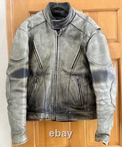 REAL LEATHER Milwaukee Distressed Black Heavy Padded Motorcycle Jacket- Mens 46