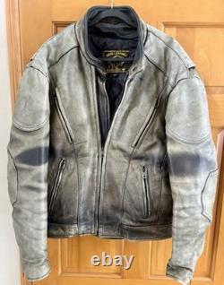 REAL LEATHER Milwaukee Distressed Black Heavy Padded Motorcycle Jacket- Mens 46
