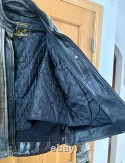 REAL LEATHER Milwaukee Distressed Black Heavy Padded Motorcycle Jacket- Mens 46