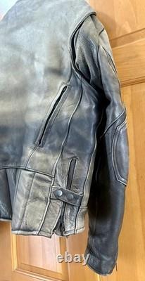 REAL LEATHER Milwaukee Distressed Black Heavy Padded Motorcycle Jacket- Mens 46