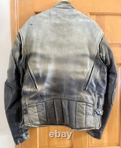 REAL LEATHER Milwaukee Distressed Black Heavy Padded Motorcycle Jacket- Mens 46