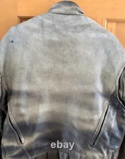 REAL LEATHER Milwaukee Distressed Black Heavy Padded Motorcycle Jacket- Mens 46