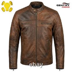 RIDERACT Motorcycle Leather Jacket Cafe Racer Brown Motorbike Jacket CE Armour