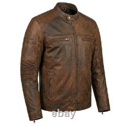 RIDERACT Motorcycle Leather Jacket Cafe Racer Brown Motorbike Jacket CE Armour