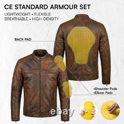 RIDERACT Motorcycle Leather Jacket Cafe Racer Brown Motorbike Jacket CE Armour