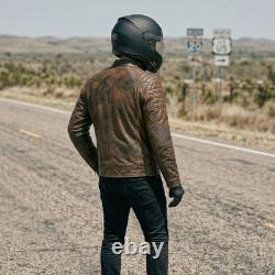RIDERACT Motorcycle Leather Jacket Cafe Racer Brown Motorbike Jacket CE Armour