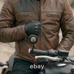 RIDERACT Motorcycle Leather Jacket Cafe Racer Brown Motorbike Jacket CE Armour