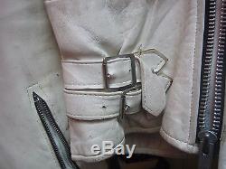 ROYCE-Men's White Fringed Leather Motorcycle Jacket from the UK-USED