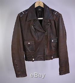RRL Ralph Lauren Double RL Antique Brown Leather Biker Moto Jacket Men's XS