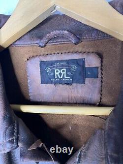 RRL Ralph Lauren RL Large Brown Gambler Leather Jacket Distressed Polo Trucker