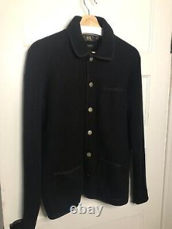 RRL Ralph Lauren Small Black Fleece Utility Jacket Sweater