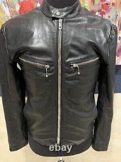 Rag & Bone Archive Light Black Cafe Racer Motorcycle Men's Slim Leather Jacket S