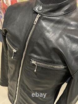 Rag & Bone Archive Light Black Cafe Racer Motorcycle Men's Slim Leather Jacket S