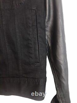 Rag & Bone Mens Black Denim Jacket Lamb Leather Sleeves Small Tailored Workwear
