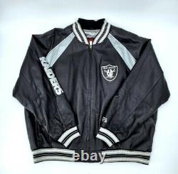 Raiders NFL Football Silver and Black Leather Jacket Mens Size 3XL