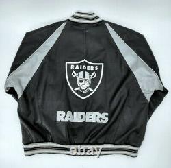 Raiders NFL Football Silver and Black Leather Jacket Mens Size 3XL