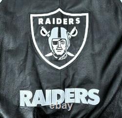 Raiders NFL Football Silver and Black Leather Jacket Mens Size 3XL