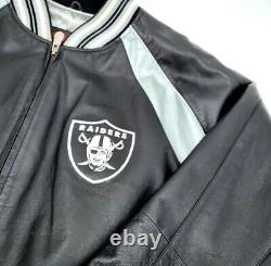 Raiders NFL Football Silver and Black Leather Jacket Mens Size 3XL