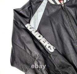 Raiders NFL Football Silver and Black Leather Jacket Mens Size 3XL