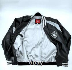 Raiders NFL Football Silver and Black Leather Jacket Mens Size 3XL
