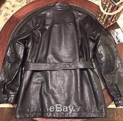 Ralph Lauren 100% Leather Moto Belted Jacket Flannel Lined Sz Large Polo Black