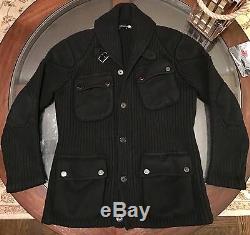 Ralph Lauren Black Label Moto Cashmere & Wool Jacket Sweater BLACK Sz Medium Fit