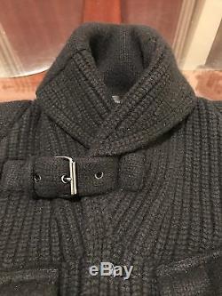 Ralph Lauren Black Label Moto Cashmere & Wool Jacket Sweater BLACK Sz Medium Fit