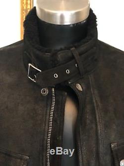 Ralph Lauren Black Shearling Moto Jacket Size Medium Made in Italy