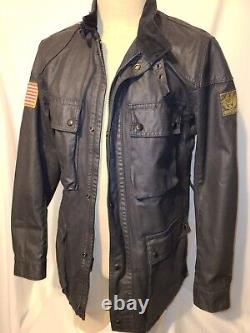 Ralph Lauren Denim & Supply Black Moto Biker Jacket USA Flag Military M