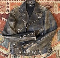 Ralph Lauren Double RL Speed RRL NY Motorcyle Leather Jacket Coat Medium RARE
