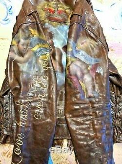 Ralph Lauren Leather Motorcycle Jacket Men's size XL Custom Hand Painted