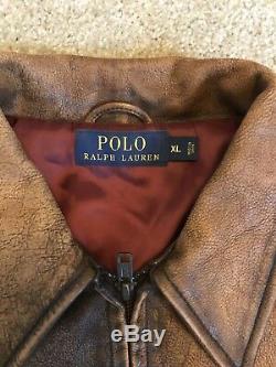 Ralph Lauren Polo Distressed Vintage Brown Leather Biker Moto Jacket XL Fits M/L