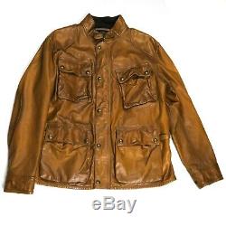 Ralph Lauren Polo Mens Tan Leather Jacket Front Pockets XXL XL