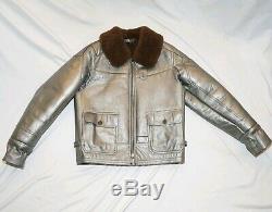Ralph Lauren RLX Leather Shearling Silver Bomber Jacket Coat rare Medium