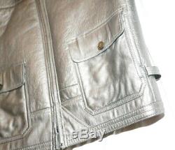 Ralph Lauren RLX Leather Shearling Silver Bomber Jacket Coat rare Medium