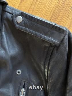 Ralph Lauren RUGBY black leather cowhide jacket size S worn RARE